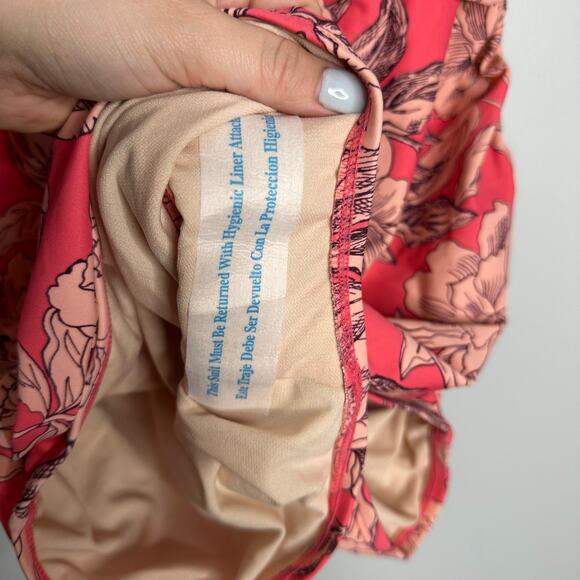 Isabel Maternity Floral Halter One Piece Swimsuit Coral Pink Peony Print L - Picture 4 of 8